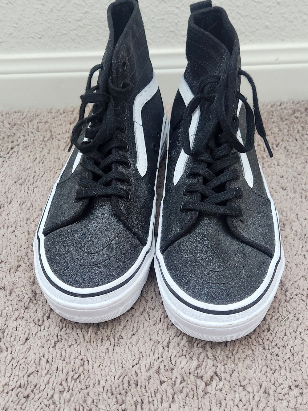 Vans Womens Black High-Top Sneakers with White Side Stripe
